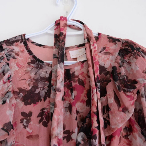 Rachel Parcell Floral Print Ruffle Chiffon  Blouson Maroon Midi Dress 4 - Picture 10 of 14